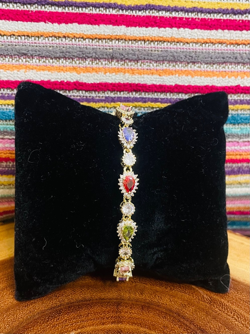 Multicolor Rainbow Teardrop Gem Tennis Bracelet 18K Gold Filled NWOT